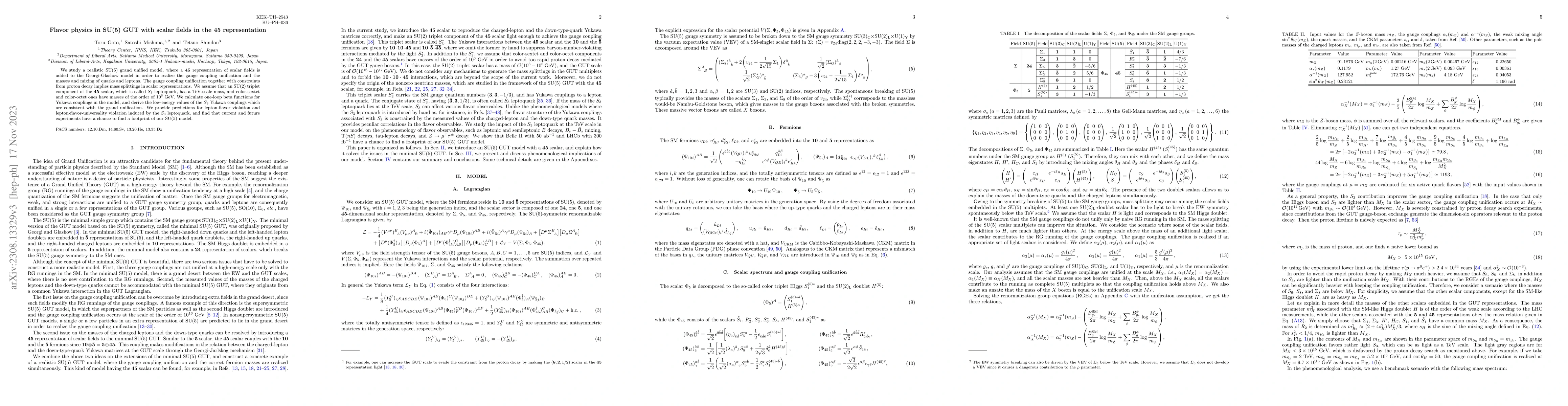 Thumbnail for Flavor physics in SU(5) GUT with scalar fields in the 45 representation