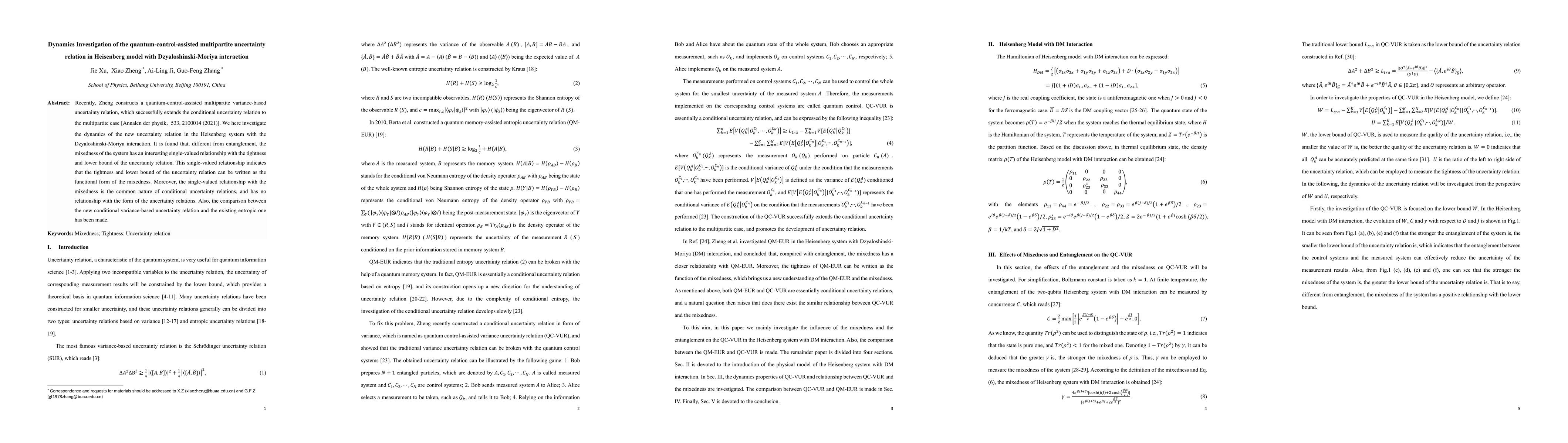 Thumbnail for Dynamics Investigation of the quantum-control-assisted multipartite
  uncertainty relation in Heisenberg model with Dzyaloshinski-Moriya
  interaction