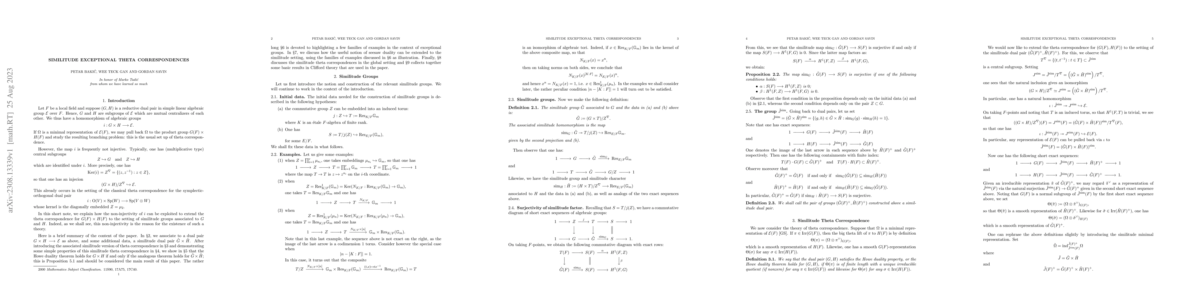 Thumbnail for Similitude exceptional theta correspondences