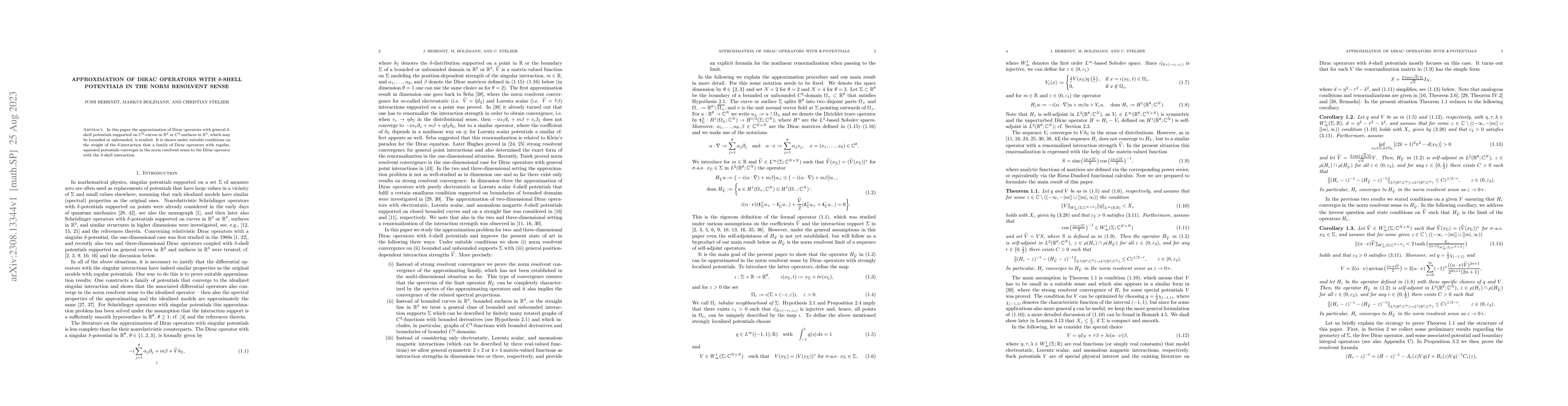 Thumbnail for Approximation of Dirac operators with $\boldsymbol{\delta}$-shell
  potentials in the norm resolvent sense