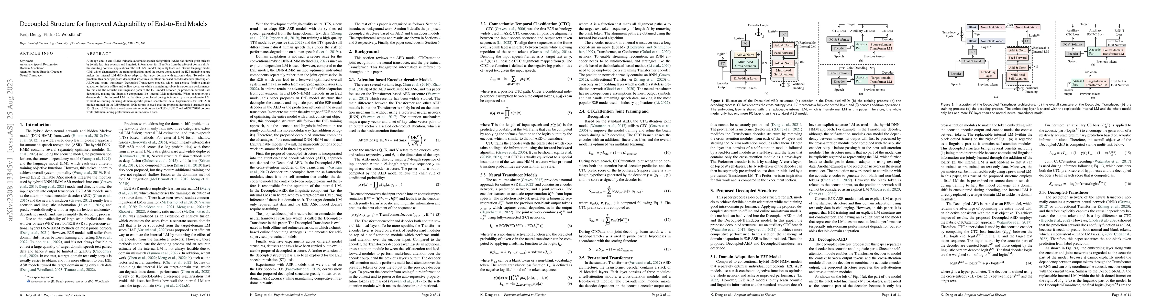 Thumbnail for Decoupled Structure for Improved Adaptability of End-to-End Models