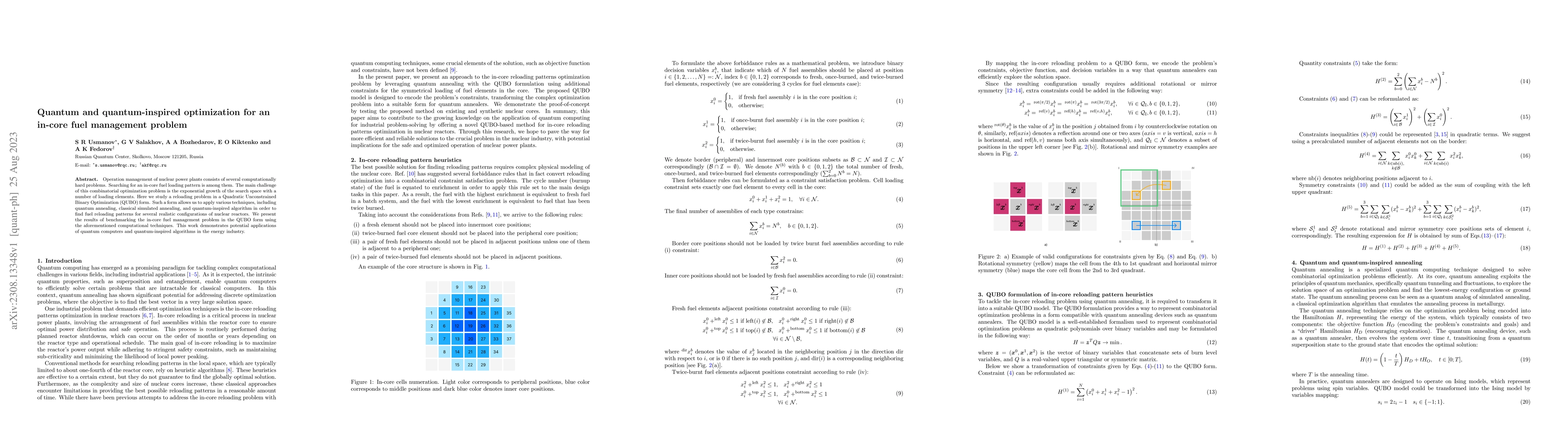 Thumbnail for Quantum and quantum-inspired optimization for an in-core fuel management
  problem