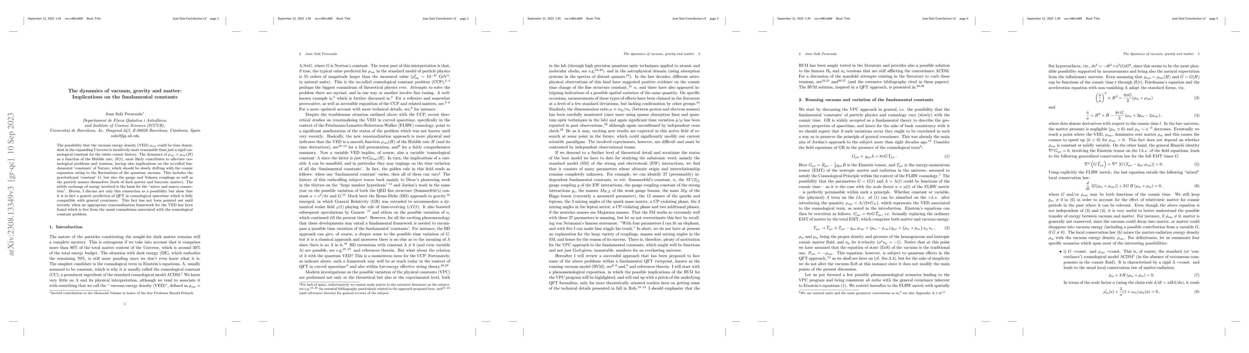 Thumbnail for The dynamics of vacuum, gravity and matter: Implications on the
  fundamental constants