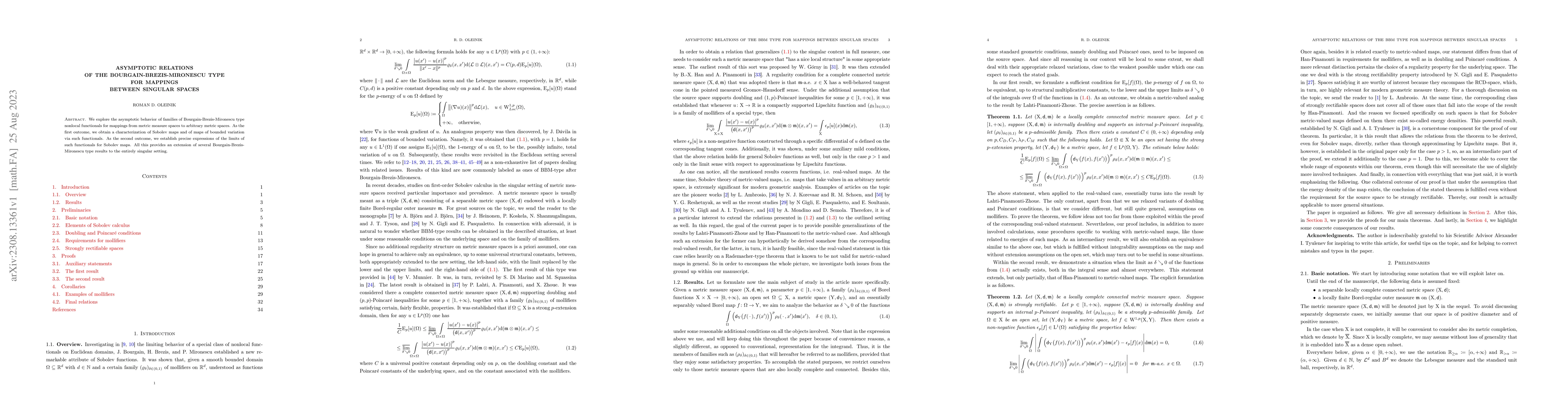 Thumbnail for Asymptotic relations of the Bourgain-Brezis-Mironescu type for mappings
  between singular spaces