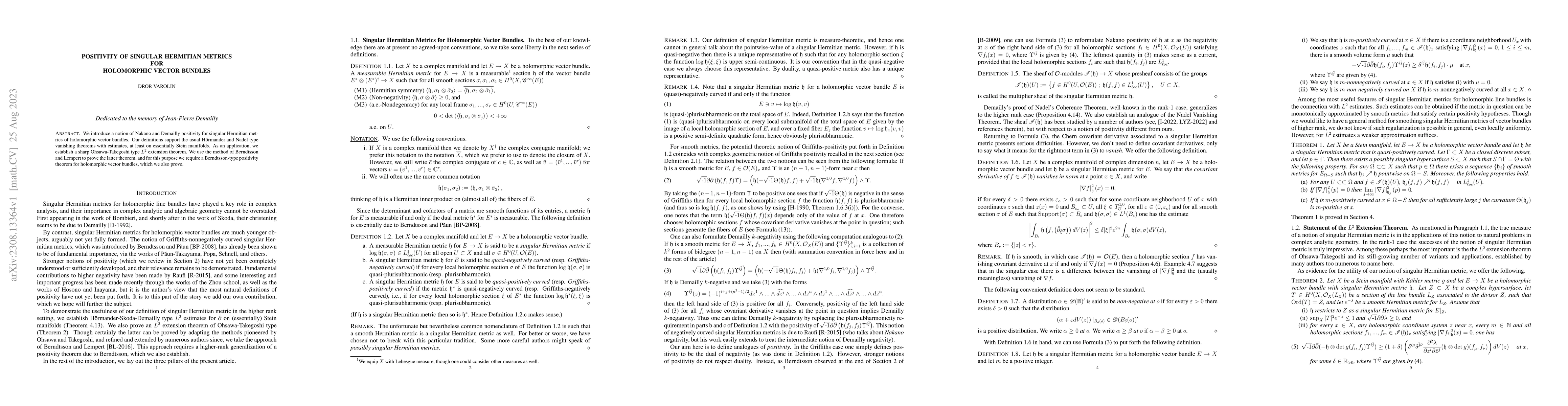 Thumbnail for Positivity of Singular Hermitian Metrics for Holomorphic Vector Bundles