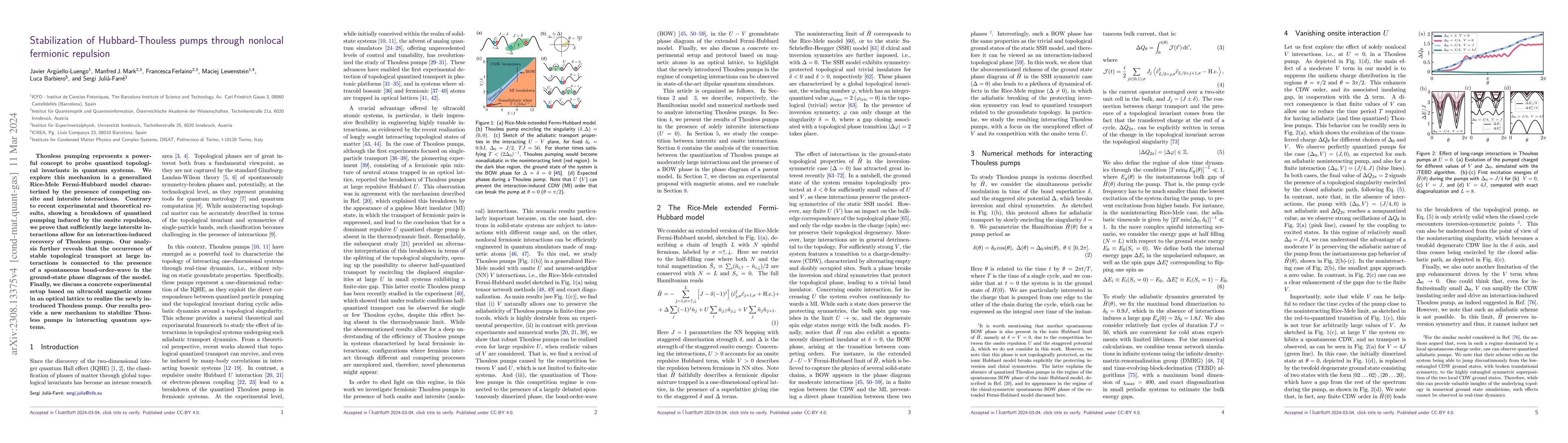 Thumbnail for Stabilization of Hubbard-Thouless pumps through nonlocal fermionic
  repulsion