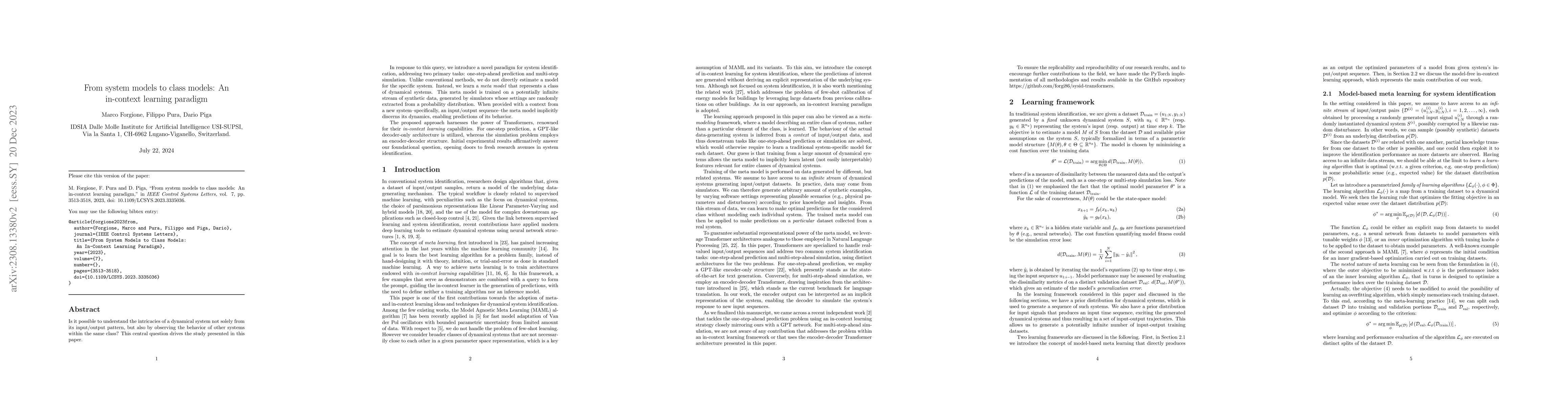 Thumbnail for From system models to class models: An in-context learning paradigm