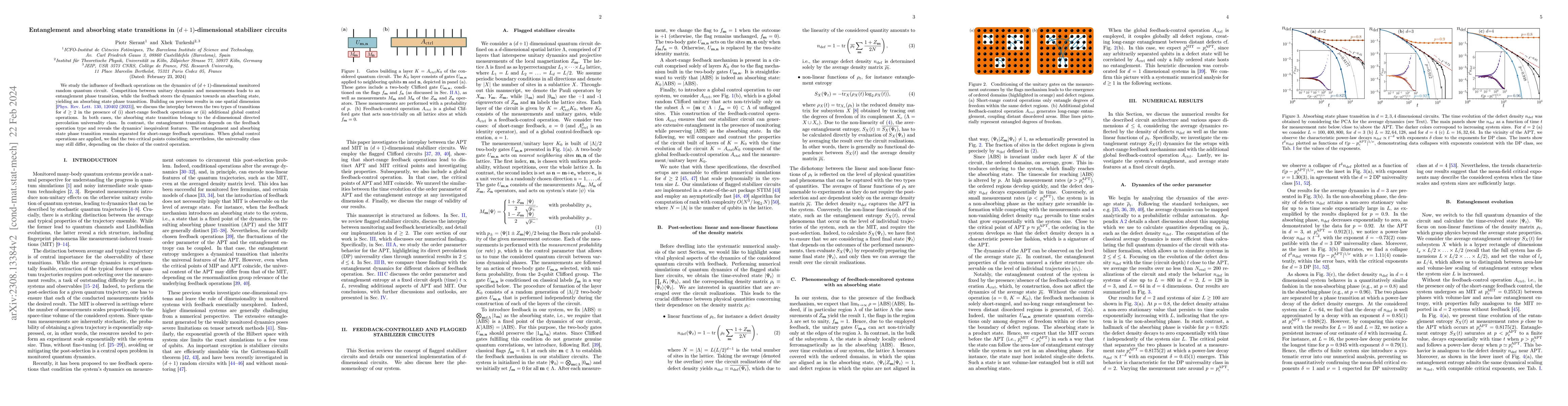 Thumbnail for Entanglement and absorbing state transitions in $(d+1)$-dimensional
  stabilizer circuits