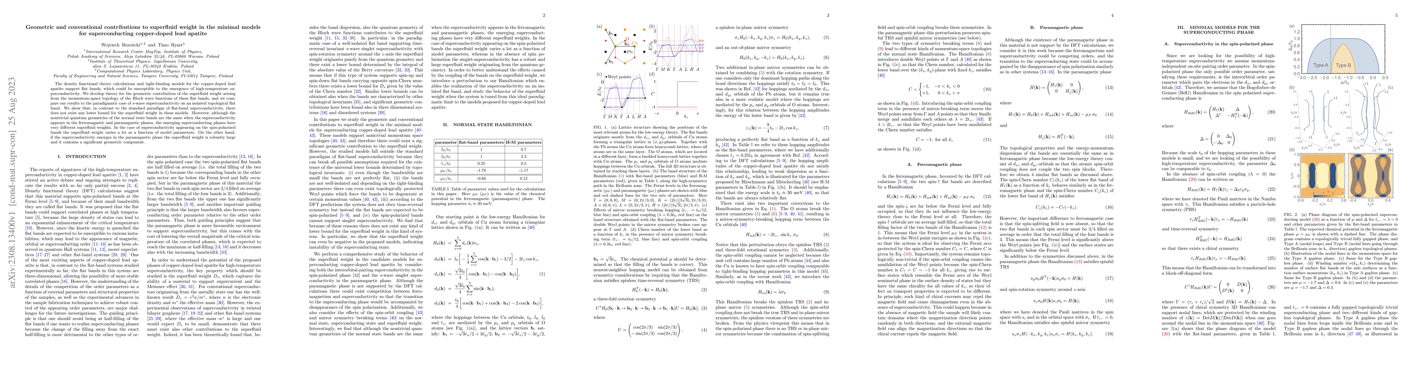 Thumbnail for Geometric and conventional contributions to superfluid weight in the
  minimal models for superconducting copper-doped lead apatite