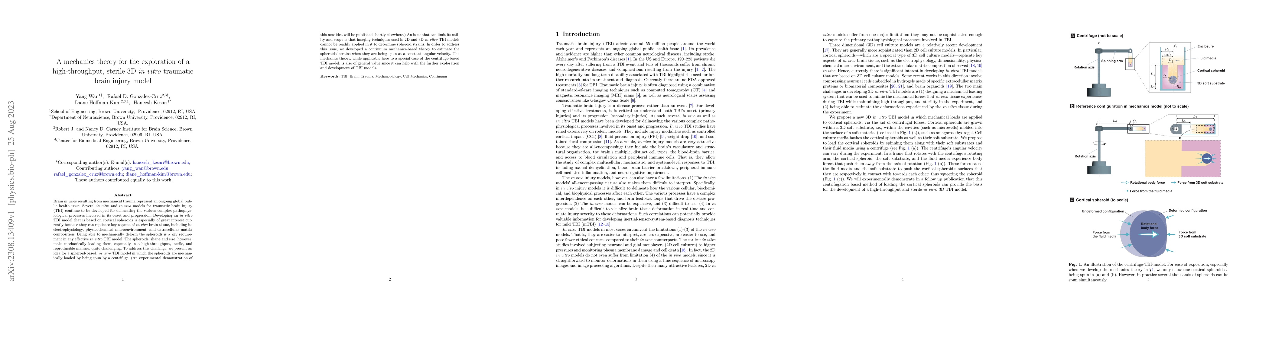 Thumbnail for A mechanics theory for the exploration of a high-throughput, sterile 3D
  $\textit{in vitro}$ traumatic brain injury model