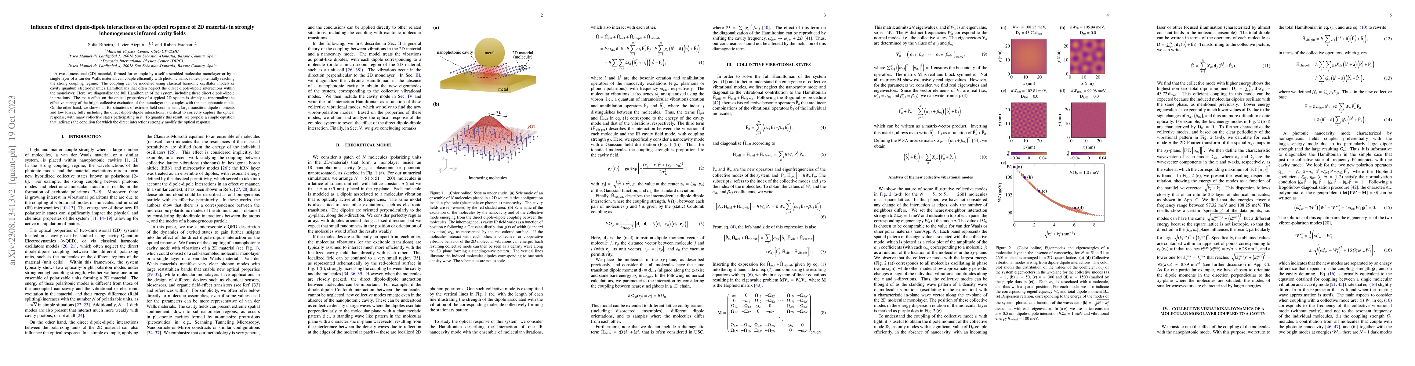 Thumbnail for Influence of direct dipole-dipole interactions on the optical response
  of 2D materials in strongly inhomogeneous infrared cavity fields