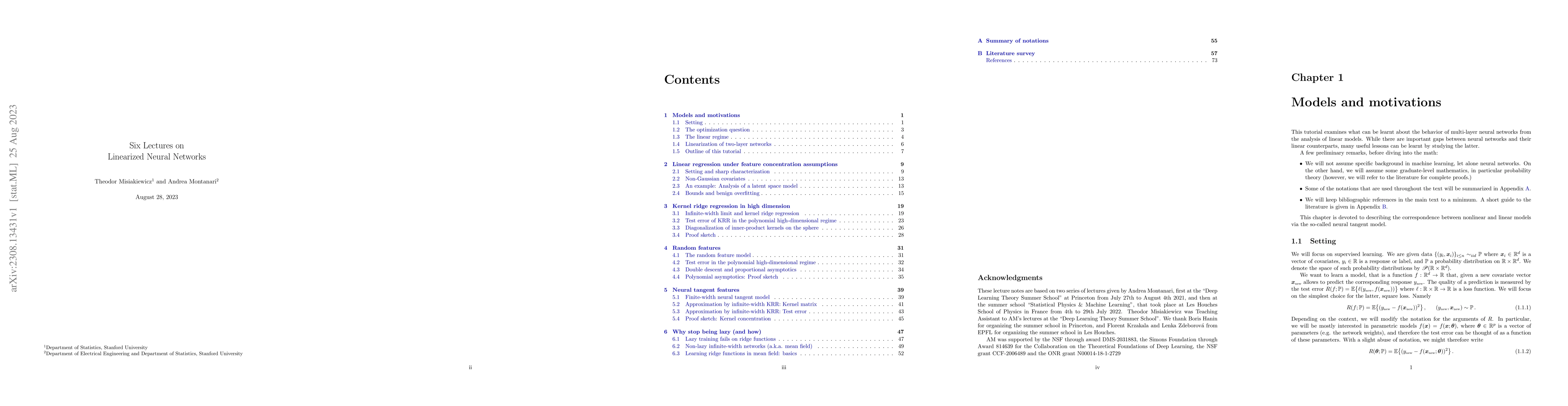 Thumbnail for Six Lectures on Linearized Neural Networks
