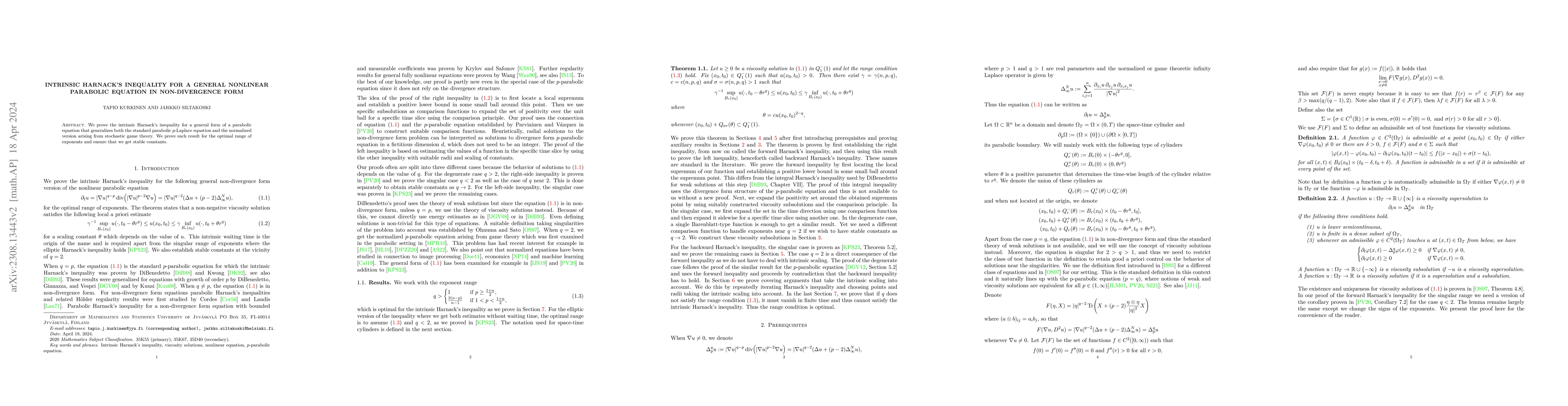 Thumbnail for Intrinsic Harnack's inequality for a general nonlinear parabolic
  equation in non-divergence form