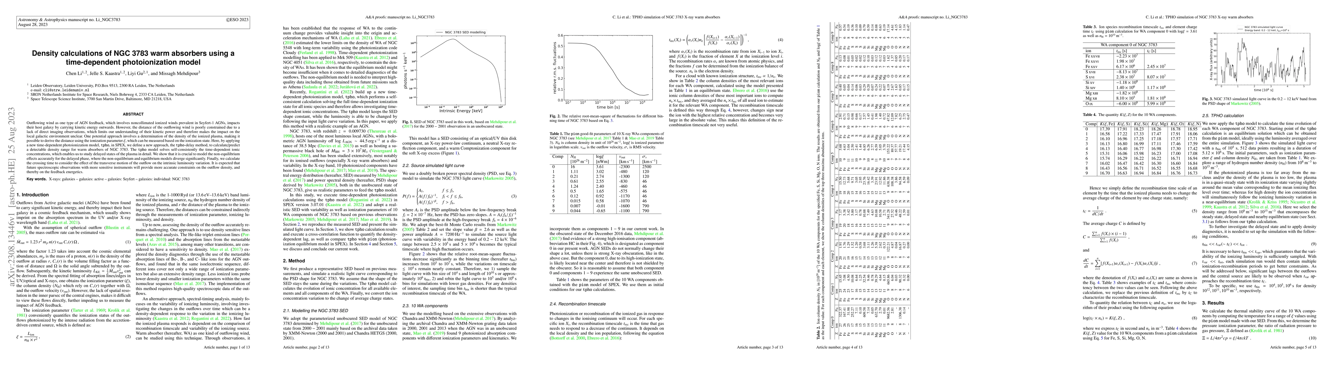 Thumbnail for Density calculations of NGC 3783 warm absorbers using a time-dependent
  photoionization model