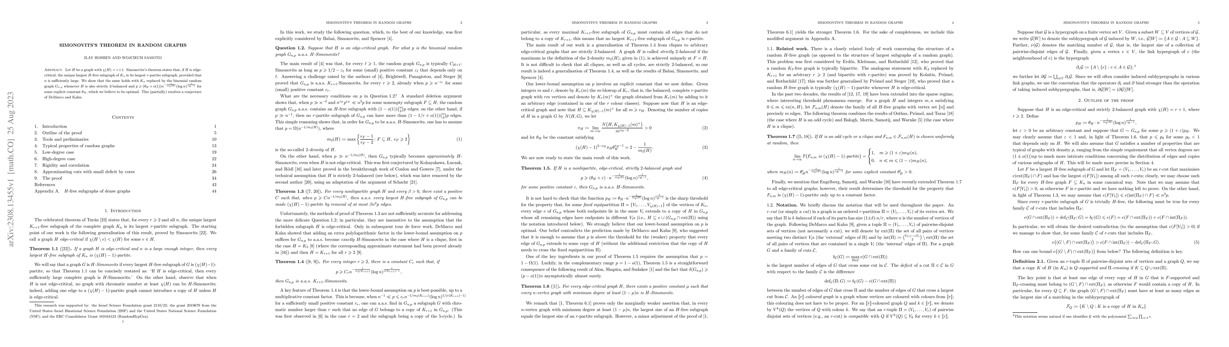 Thumbnail for Simonovits's theorem in random graphs
