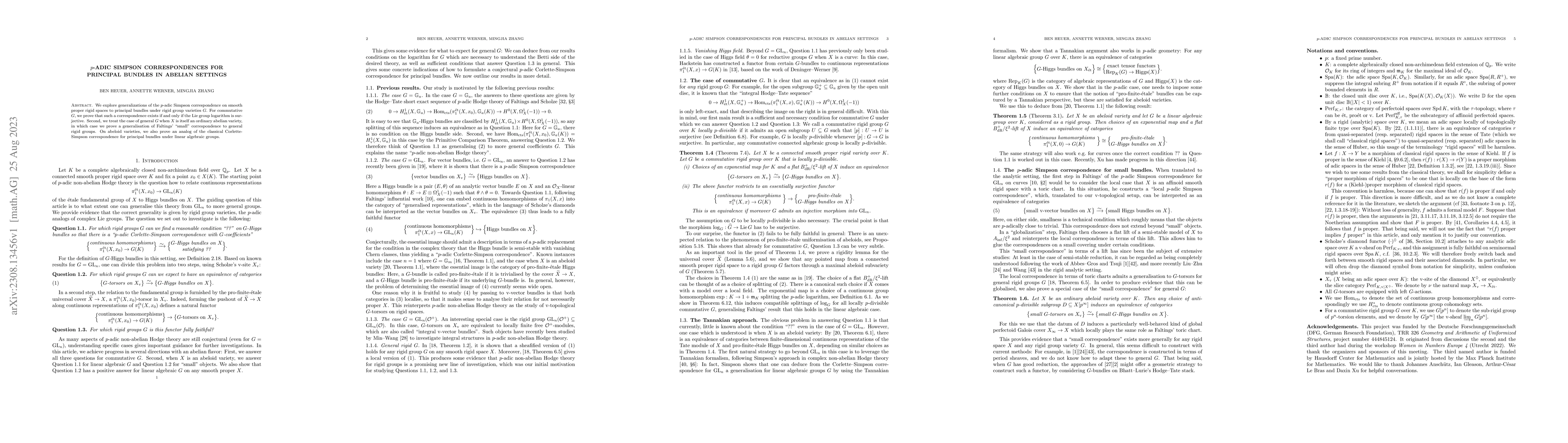 Thumbnail for $p$-adic Simpson correspondences for principal bundles in abelian
  settings