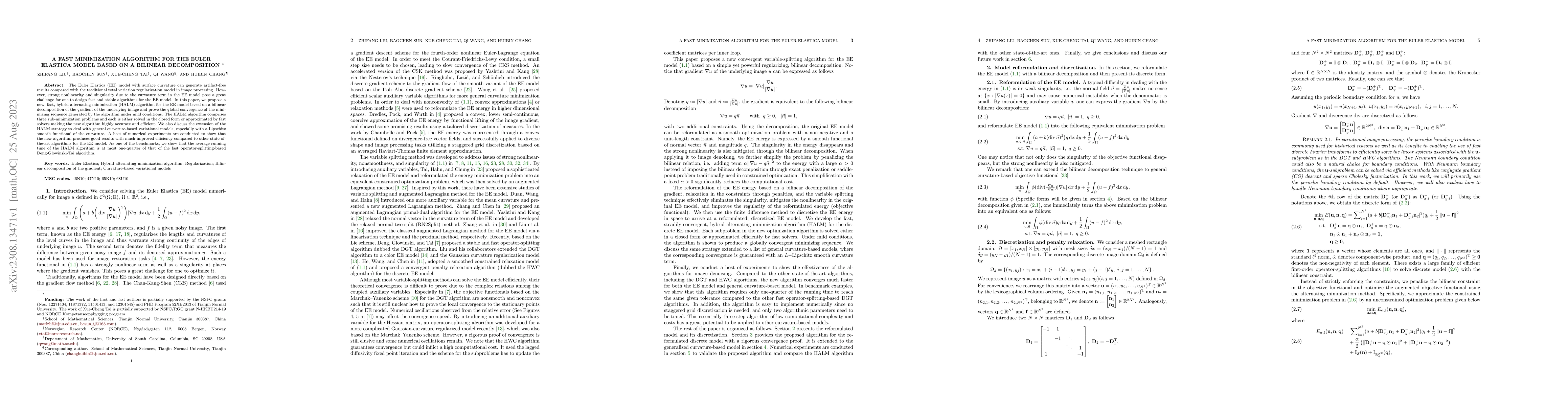 Thumbnail for A Fast Minimization Algorithm for the Euler Elastica Model Based on a
  Bilinear Decomposition