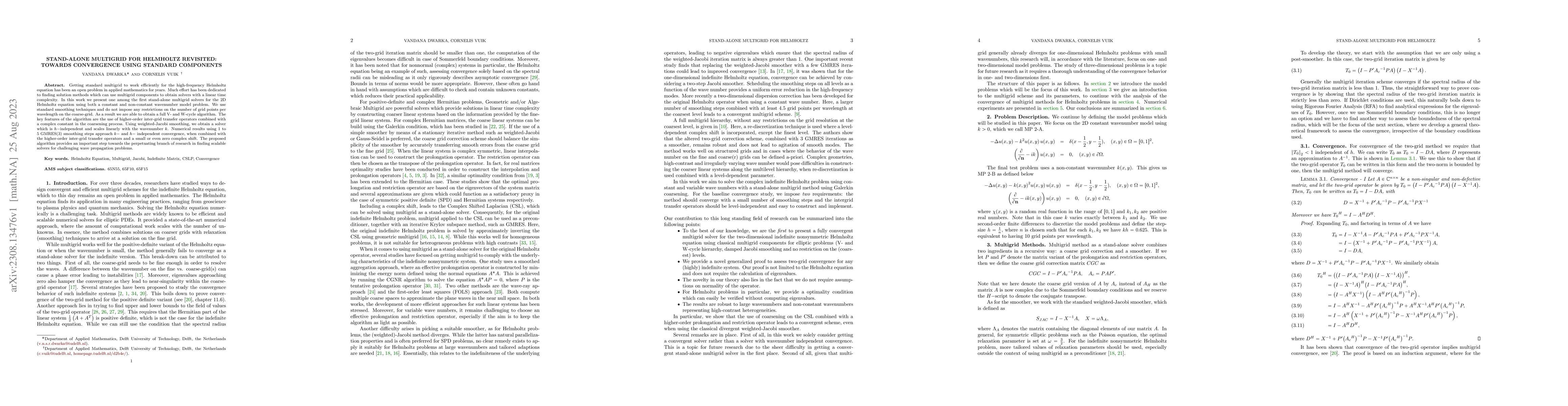 Thumbnail for Stand-alone Multigrid for Helmholtz Revisited: Towards Convergence Using
  Standard Components