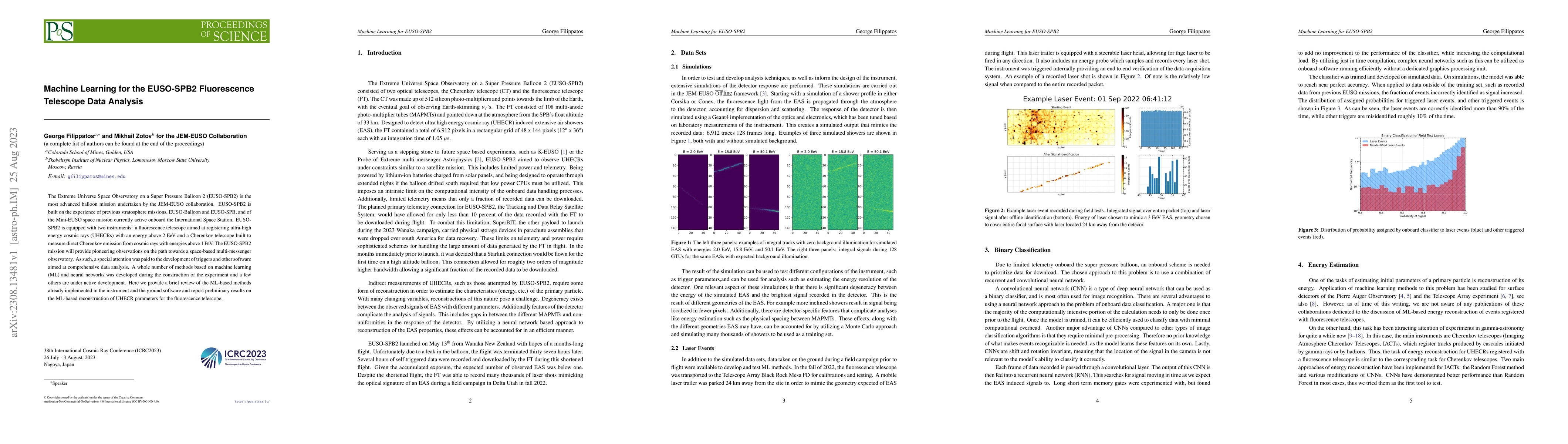 Thumbnail for Machine Learning for the EUSO-SPB2 Fluorescence Telescope Data Analysis