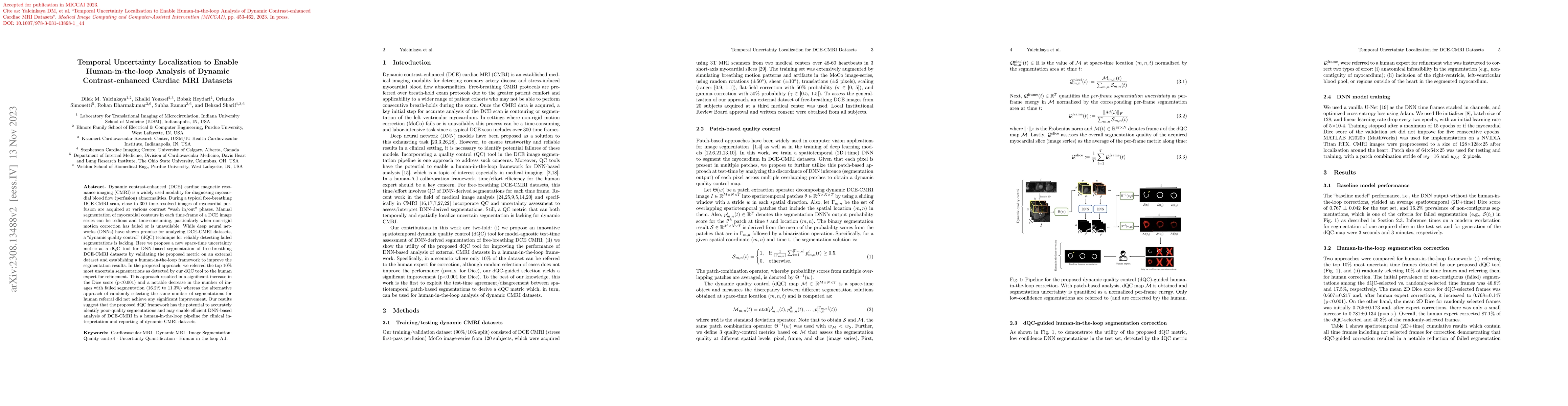 Thumbnail for Temporal Uncertainty Localization to Enable Human-in-the-loop Analysis
  of Dynamic Contrast-enhanced Cardiac MRI Datasets