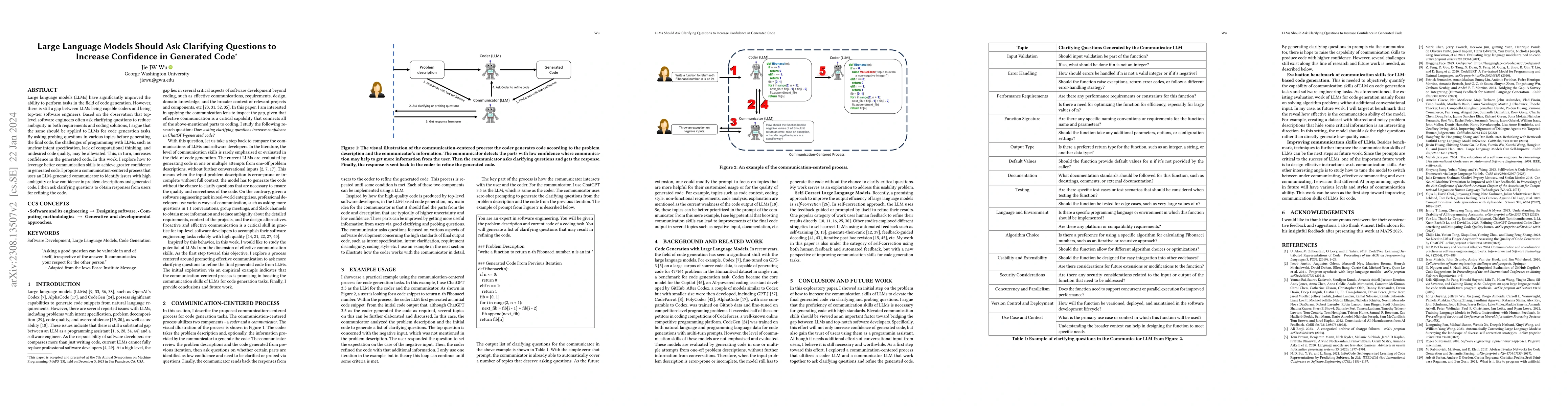 Thumbnail for Large Language Models Should Ask Clarifying Questions to Increase
  Confidence in Generated Code