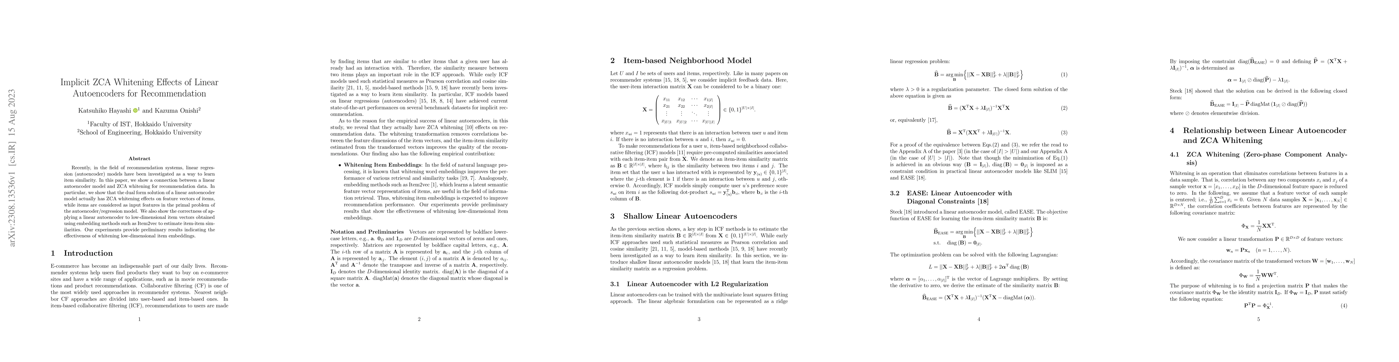 Thumbnail for Implicit ZCA Whitening Effects of Linear Autoencoders for Recommendation