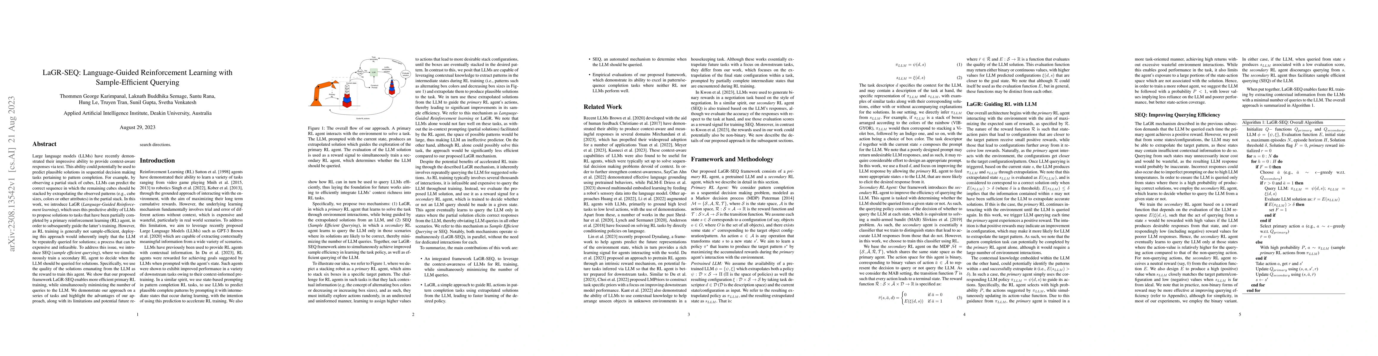 Thumbnail for LaGR-SEQ: Language-Guided Reinforcement Learning with Sample-Efficient
  Querying
