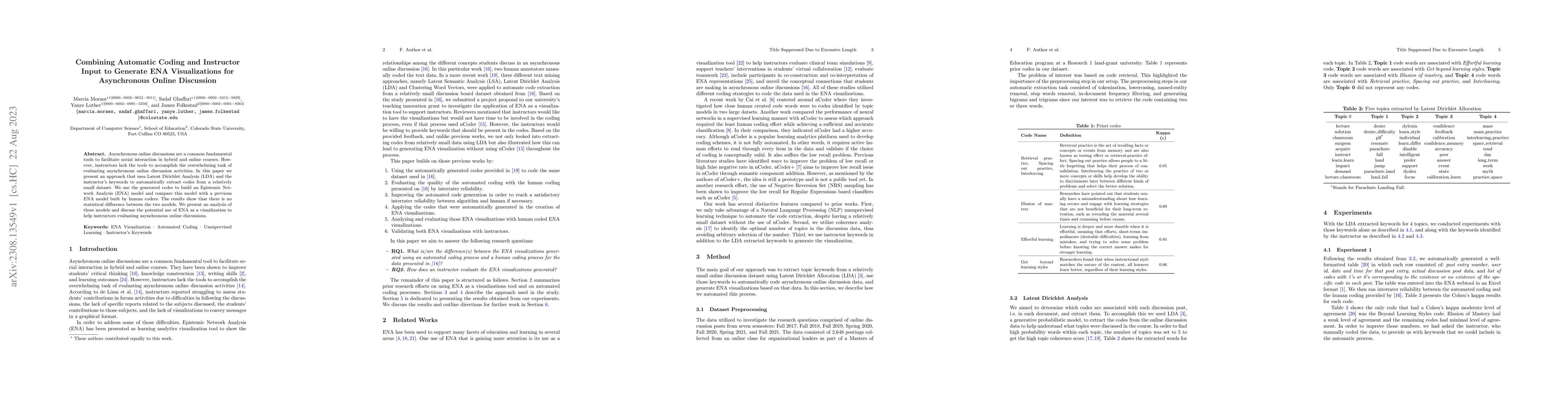 Thumbnail for Combining Automatic Coding and Instructor Input to Generate ENA
  Visualizations for Asynchronous Online Discussion