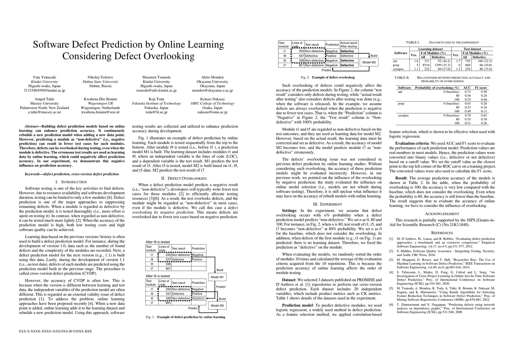 Thumbnail for Software Defect Prediction by Online Learning Considering Defect
  Overlooking