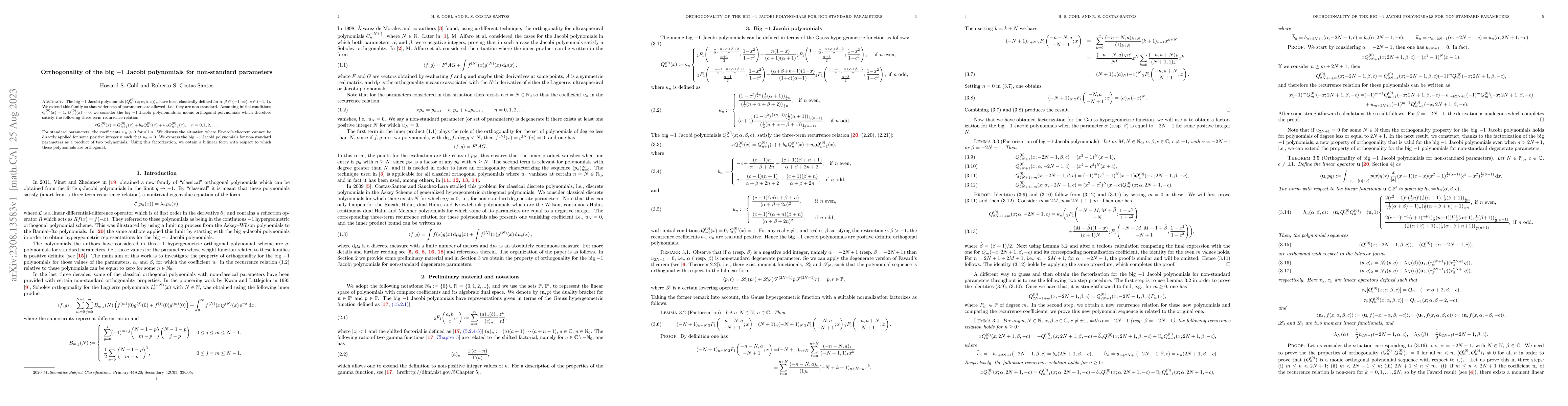 Thumbnail for Orthogonality of the big $-1$ Jacobi polynomials for non-standard
  parameters
