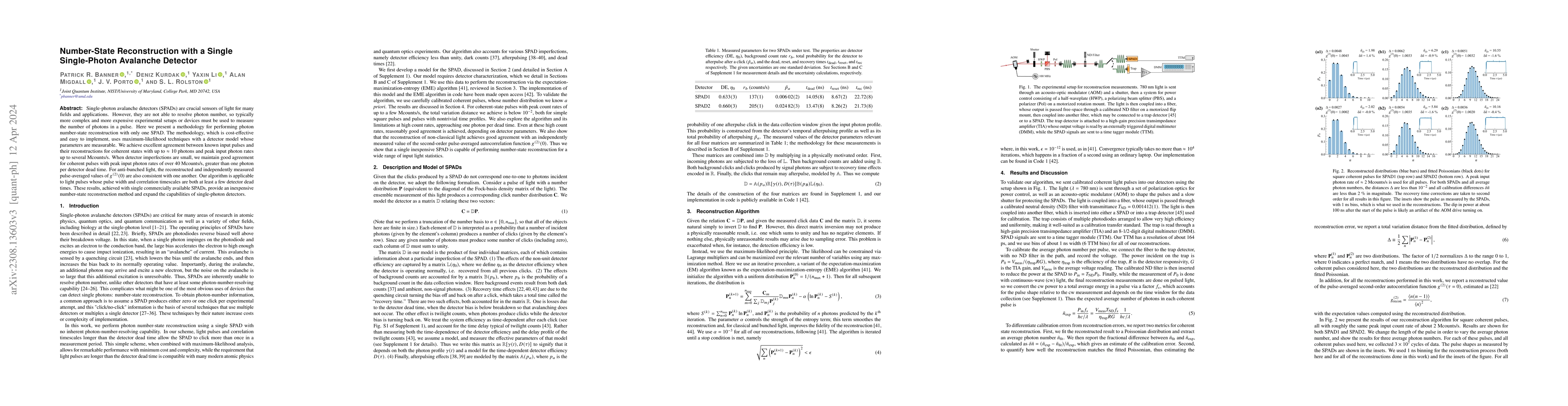 Thumbnail for Number-State Reconstruction with a Single Single-Photon Avalanche
  Detector