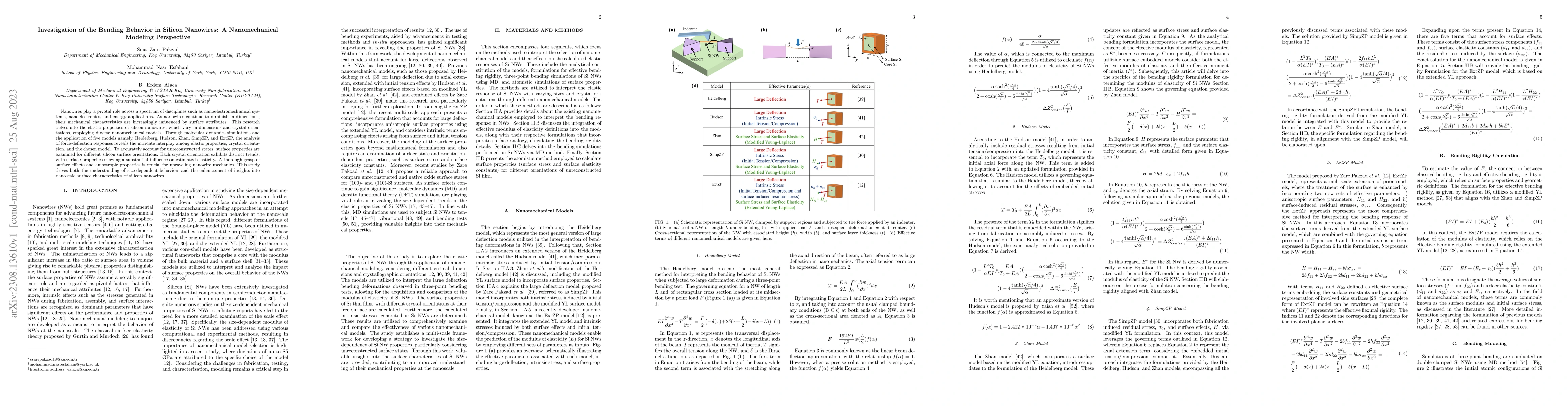 Thumbnail for Investigation of the Bending Behavior in Silicon Nanowires: A
  Nanomechanical Modeling Perspective