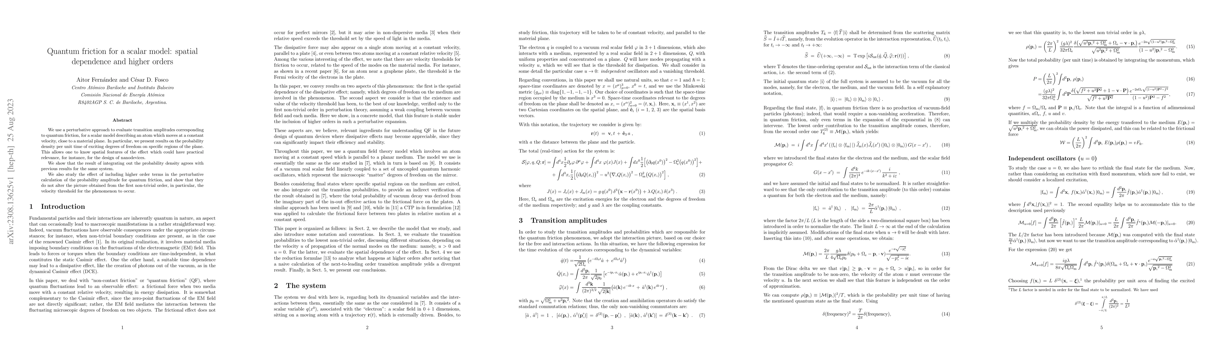 Thumbnail for Quantum friction for a scalar model: spatial dependence and higher
  orders