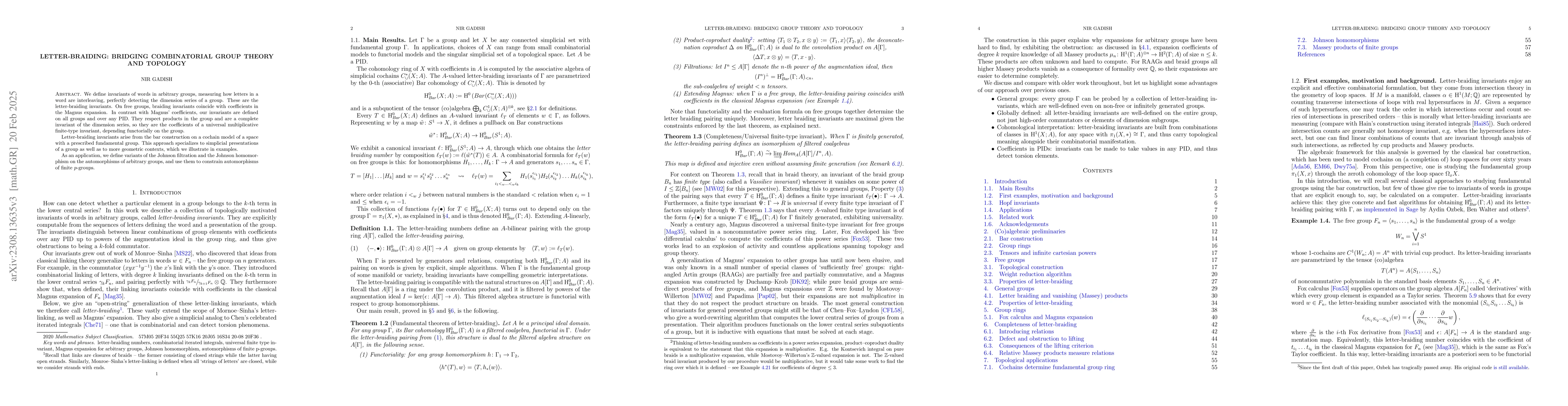 Thumbnail for Letter-braiding: a universal bridge between combinatorial group theory
  and topology