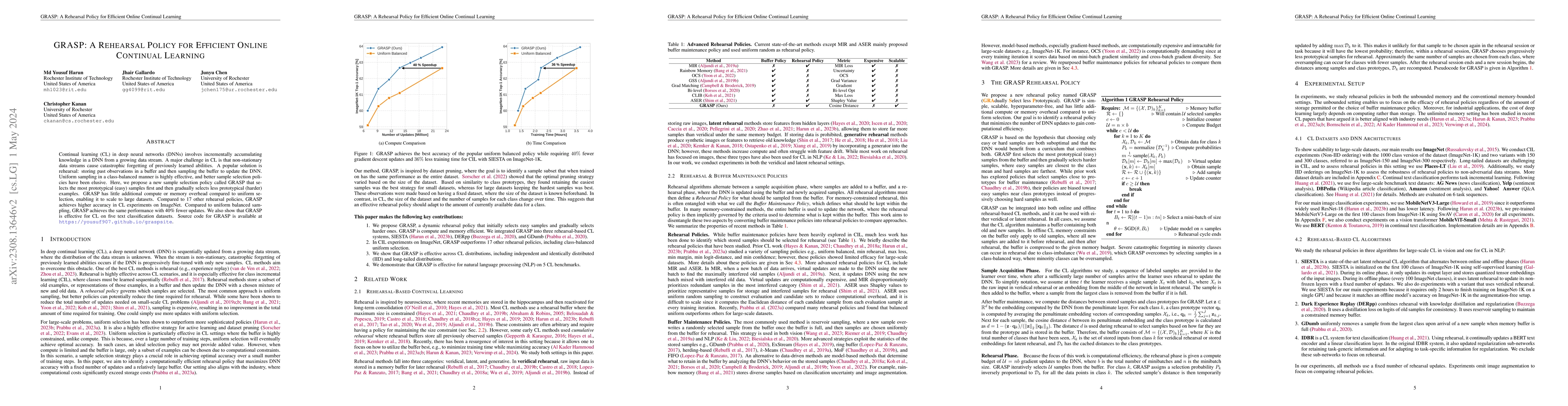 Thumbnail for GRASP: A Rehearsal Policy for Efficient Online Continual Learning