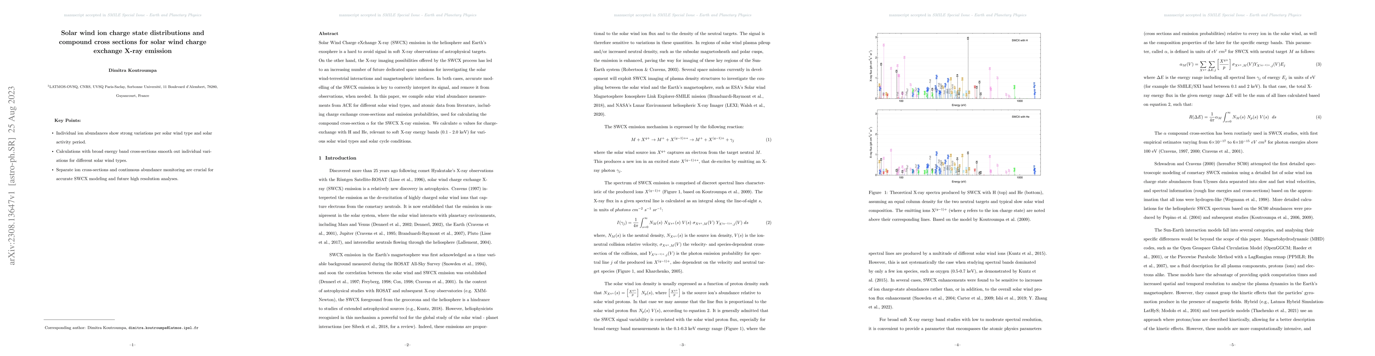 Thumbnail for Solar wind ion charge state distributions and compound cross sections
  for solar wind charge exchange X-ray emission