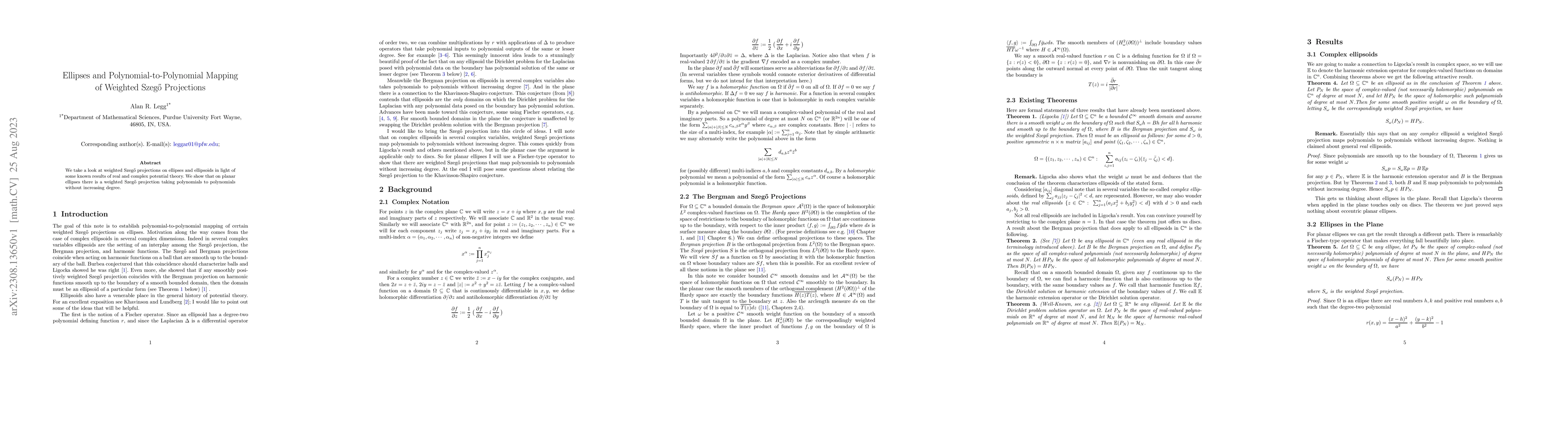 Thumbnail for Ellipses and Polynomial-to-Polynomial Mapping of Weighted Szego
  Projections