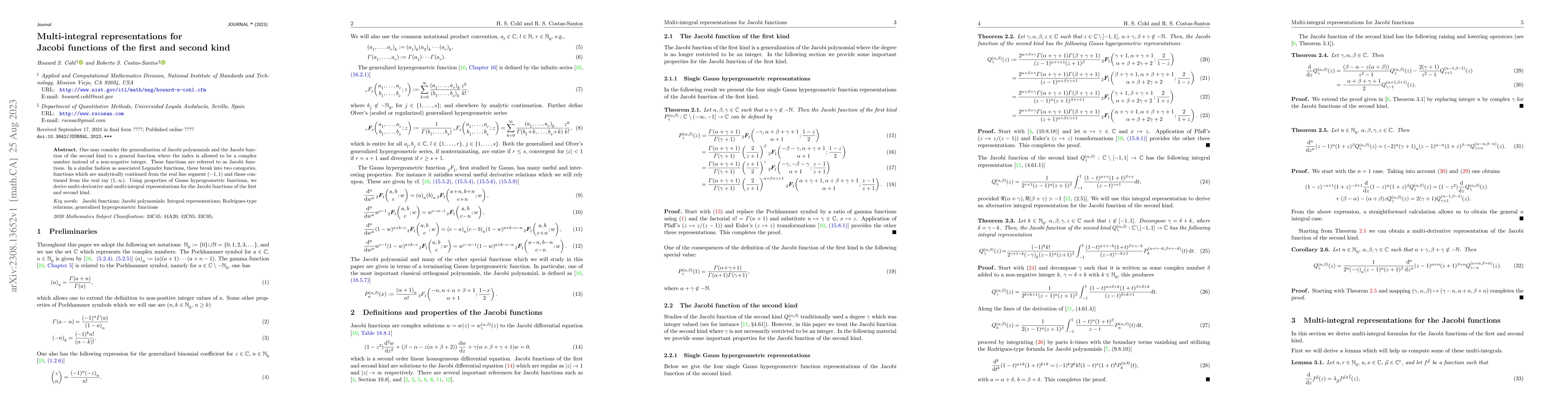 Thumbnail for Multi-integral representations for Jacobi functions of the first and
  second kind