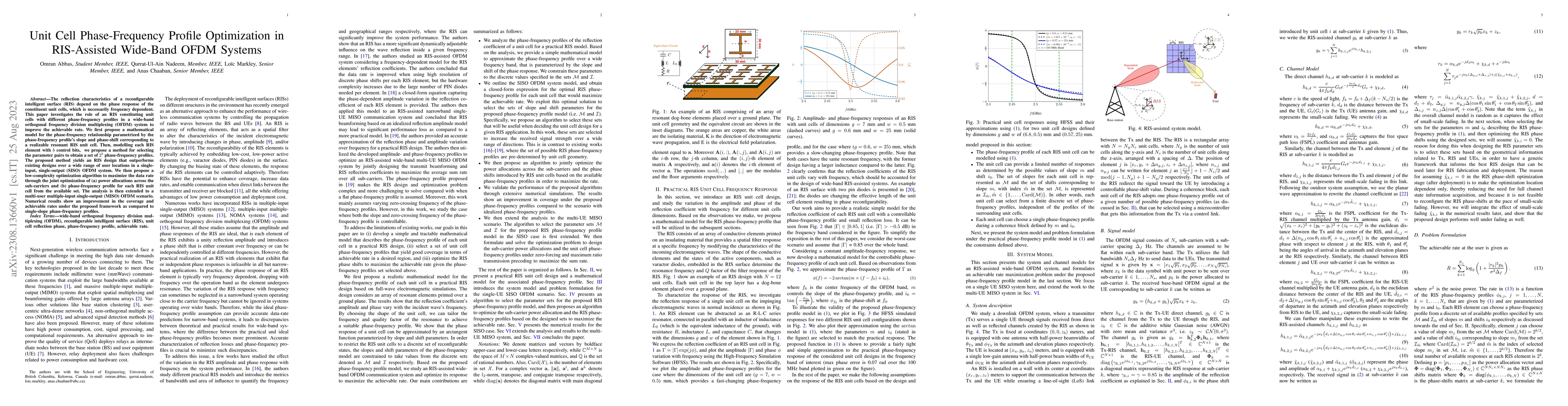Thumbnail for Unit Cell Phase-Frequency Profile Optimization in RIS-Assisted Wide-Band
  OFDM Systems