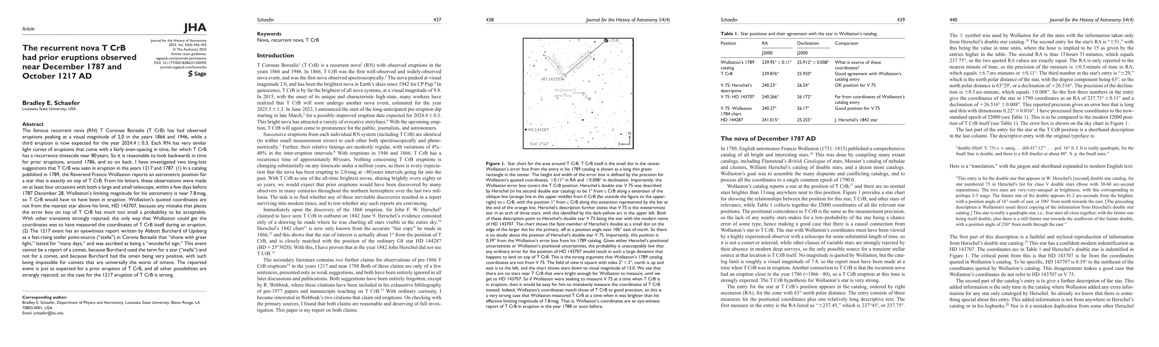 Thumbnail for The recurrent nova T CrB had prior eruptions observed near December 1787
  and October 1217 AD