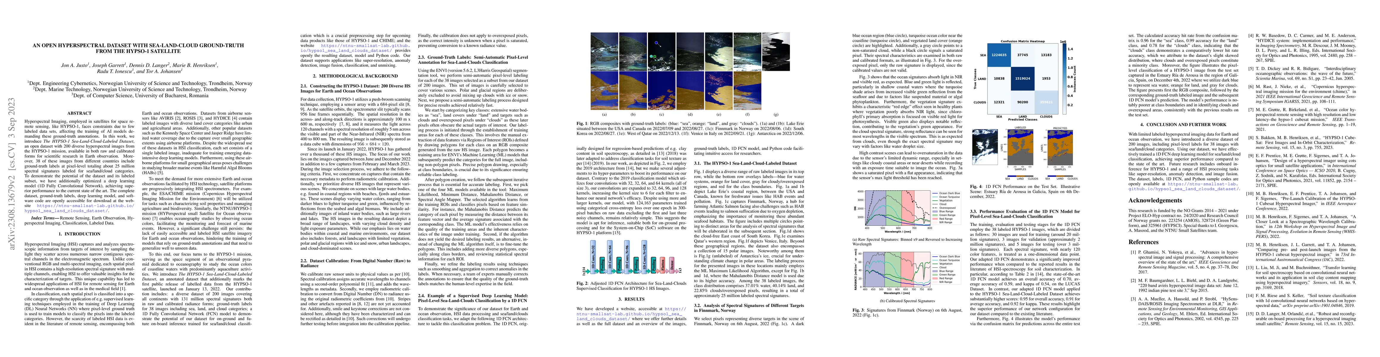Thumbnail for An Open Hyperspectral Dataset with Sea-Land-Cloud Ground-Truth from the
  HYPSO-1 Satellite