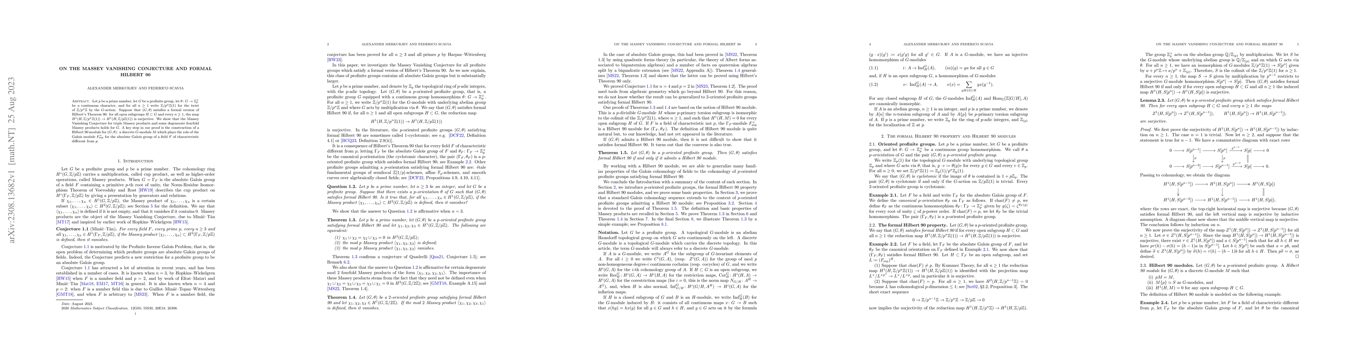 Thumbnail for On the Massey Vanishing Conjecture and Formal Hilbert 90