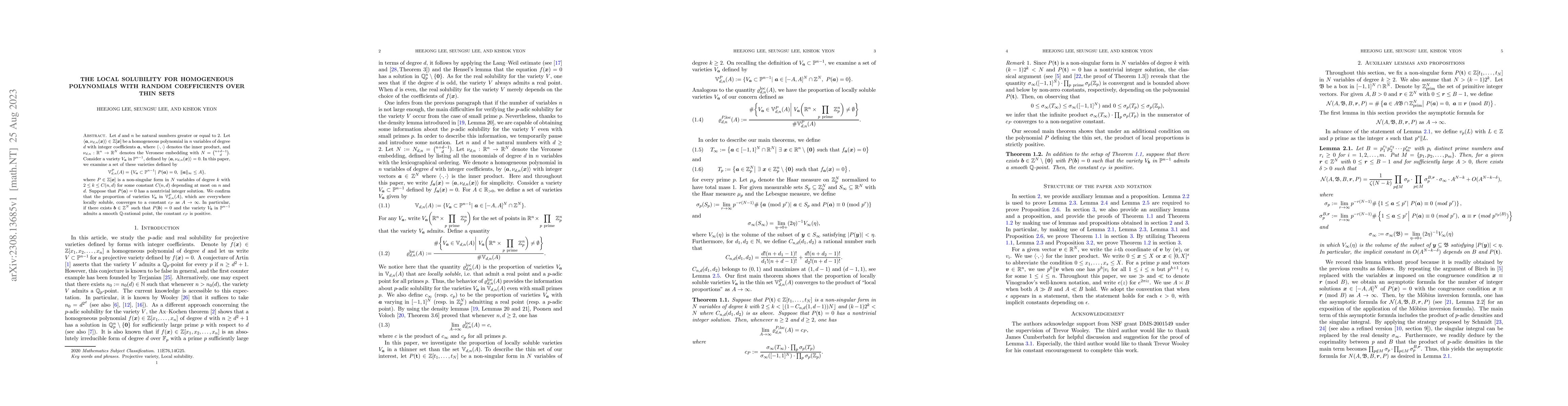 Thumbnail for The local solubility for homogeneous polynomials with random
  coefficients over thin sets