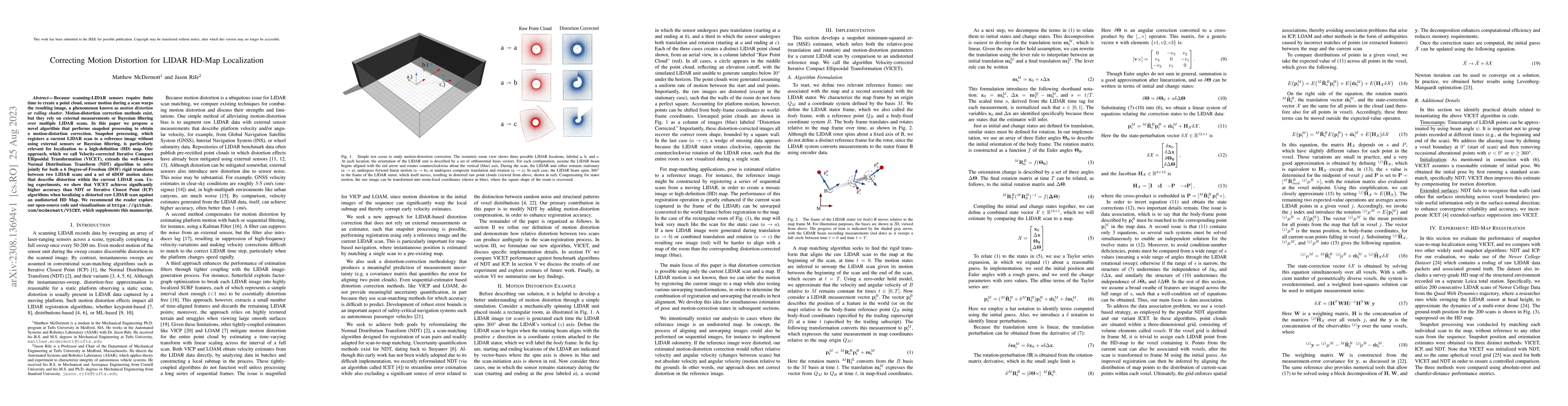 Thumbnail for Correcting Motion Distortion for LIDAR HD-Map Localization