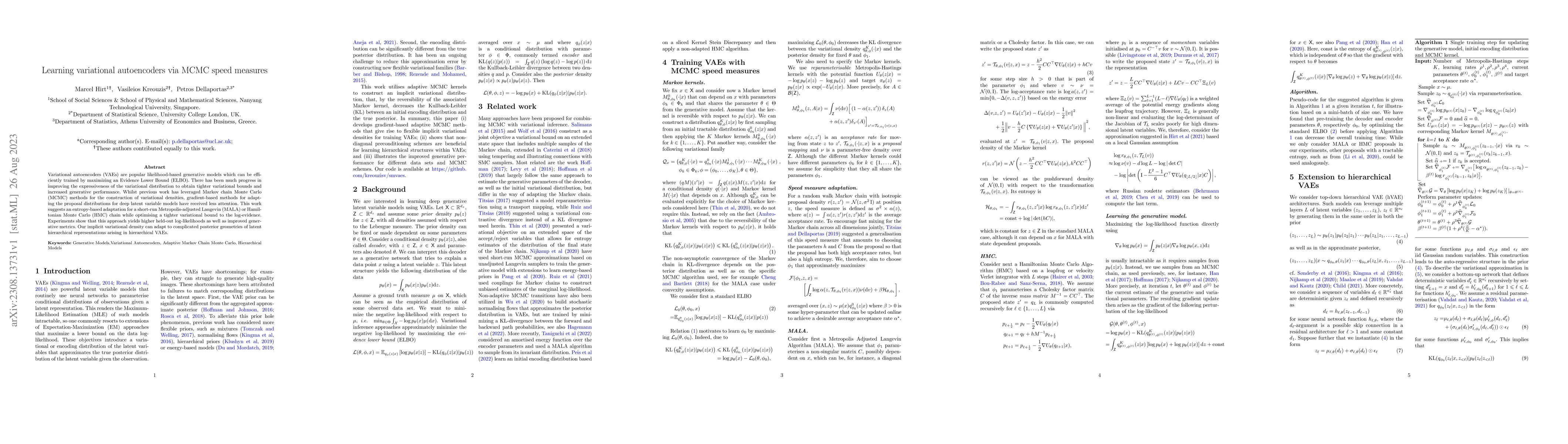 Thumbnail for Learning variational autoencoders via MCMC speed measures