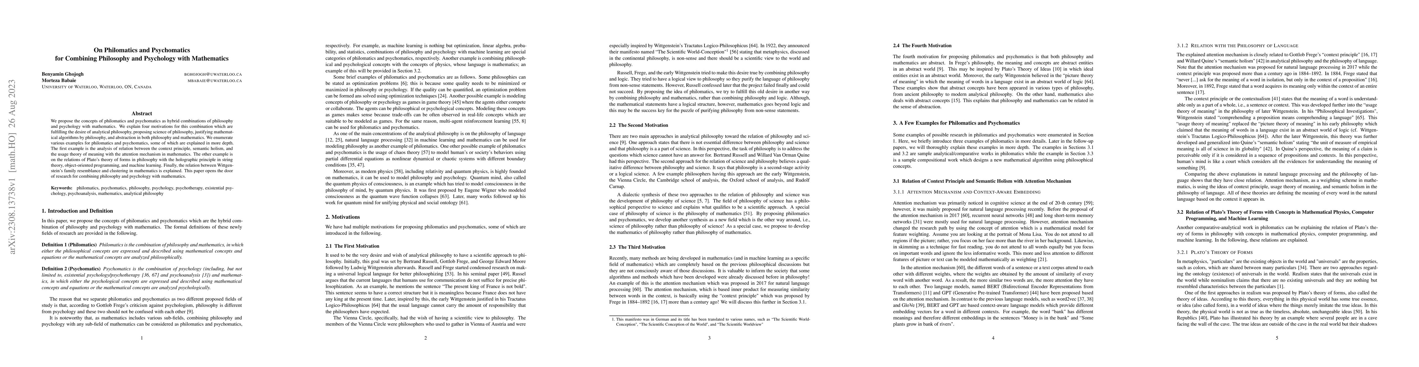Thumbnail for On Philomatics and Psychomatics for Combining Philosophy and Psychology
  with Mathematics
