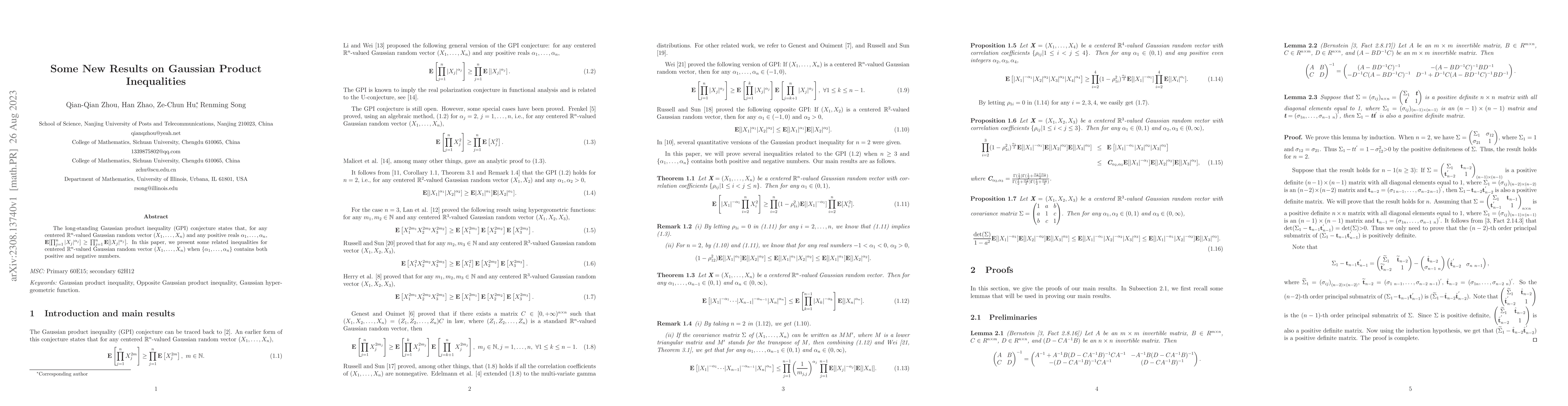 Thumbnail for Some New Results on Gaussian Product Inequalities