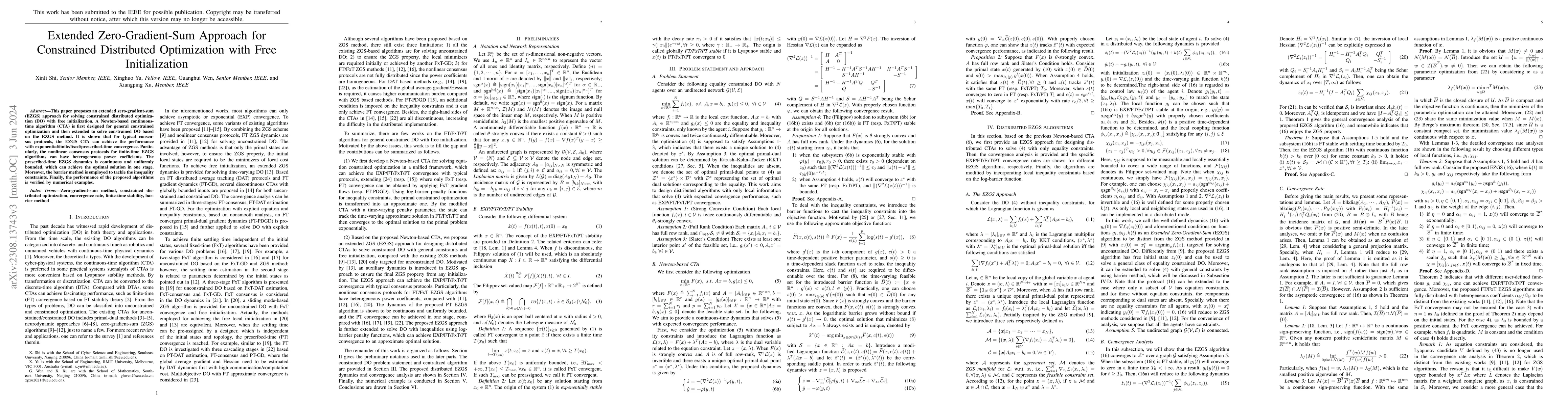 Thumbnail for Extended Zero-Gradient-Sum Approach for Constrained Distributed
  Optimization with Free Initialization