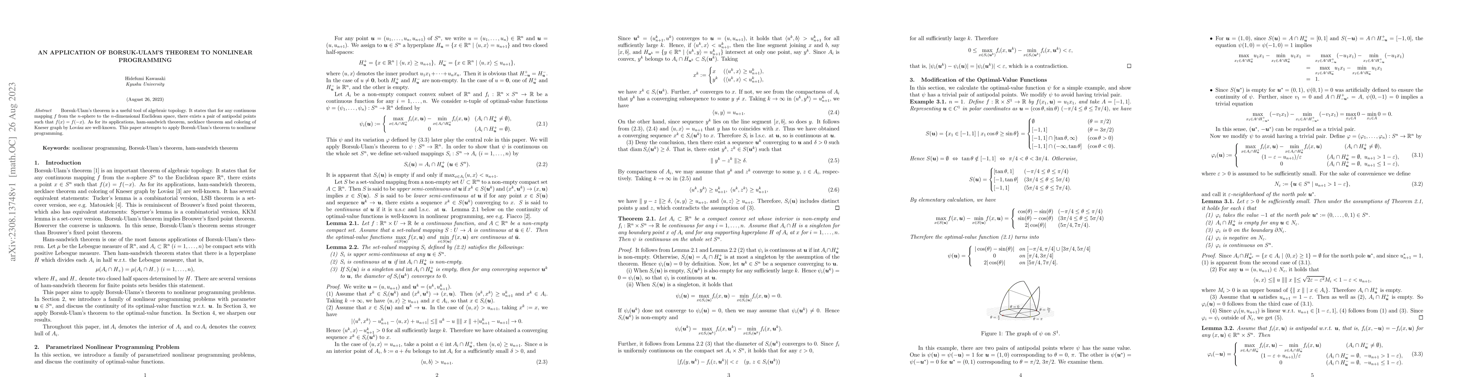 Thumbnail for This paper presents a new application of Borsuk-Ulam's theorem to
  nonlinear programming