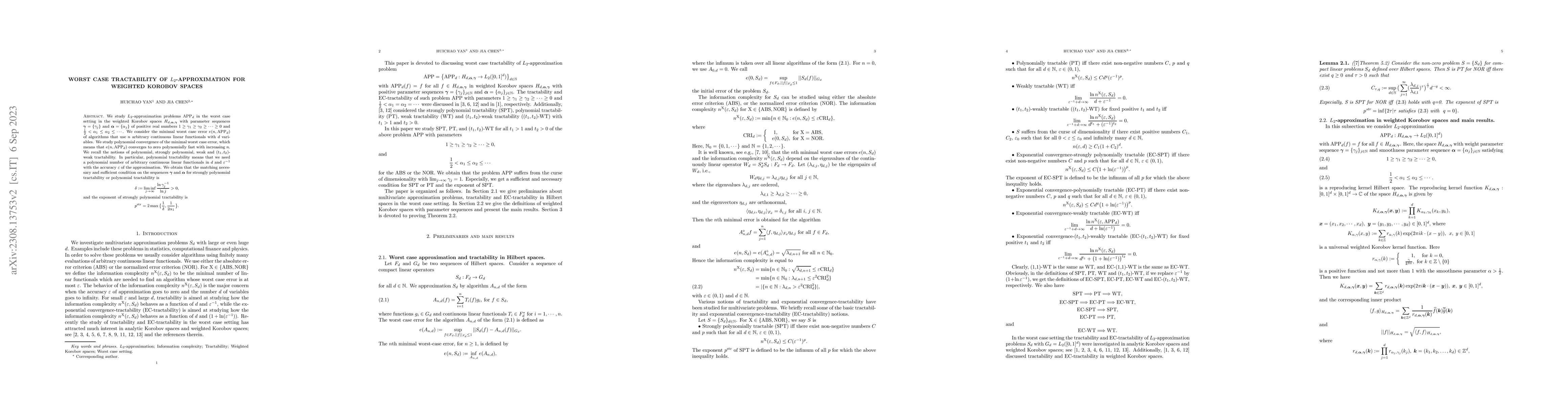 Thumbnail for Worst case tractability of $L_2$-approximation for weighted Korobov
  spaces